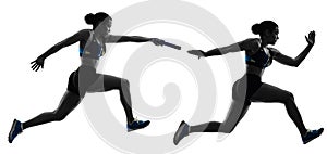 athletics relay runners sprinters running runners isolated silho