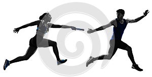 athletics relay runners sprinters running runners isolated silho