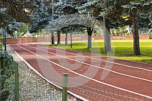 The athletics track at Sala Olimpia Ploiesti, view from the park