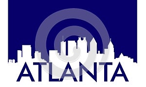 Atlanta City skyline and landmarks silhouette, black and white design with flag in background, vector illustration