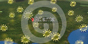 Atlanta city and sunny weather icon on the map, weather forecast related 3D rendering