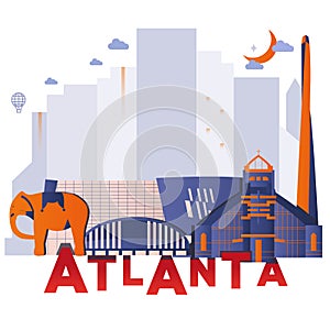 Atlanta culture travel set vector illustratin
