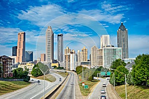 Atlanta downtown skyline with blue sky