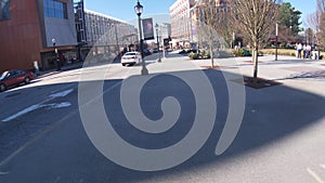 Centennial Olympic Park people and traffic by the College Football Hall of Fame sidewalk