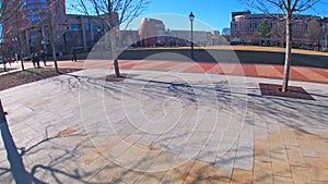 Centennial Olympic Park view of the College Football Hall of fame and people