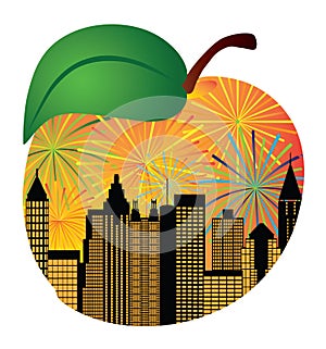 Atlanta Georgia Skyline Fireworks Inside Peach vector Illustration