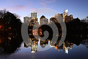 Atlanta, Georgia skyline at night with reflections