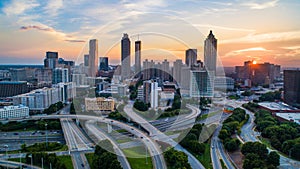 Atlanta, Georgia, USA Skyline Drone Sunset