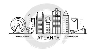 Atlanta minimal style City Outline Skyline with Typographic. Vector cityscape with famous landmarks. Illustration for