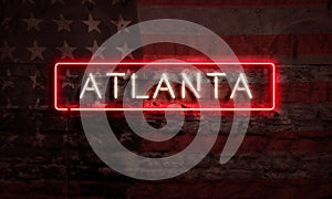 Atlanta Neon Sign On Brick American Flag