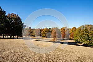 Atlanta Piedmont Park scene fall colorful foliage