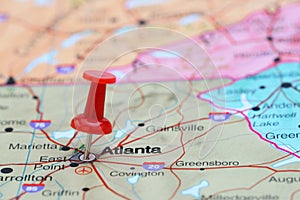 Atlanta pinned on a map of USA