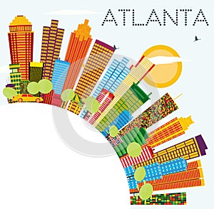 Atlanta Skyline with Color Buildings, Blue Sky and Copy Space.