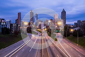 Atlanta skyline and highway at night