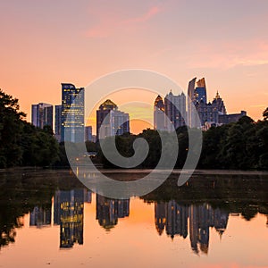 Atlanta Skyline from Piedmont Park's Lake Meer.