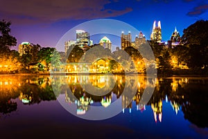 The Atlanta skyline reflecting in Lake Clara Meer in Piedmont Pa