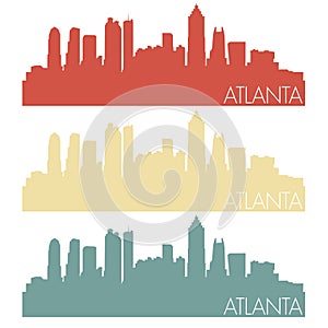 Atlanta Skyline Silhouette City Stamp Vector Color Vintage Set Logo Clip Art.