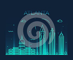 Atlanta skyline trendy vector illustration linear