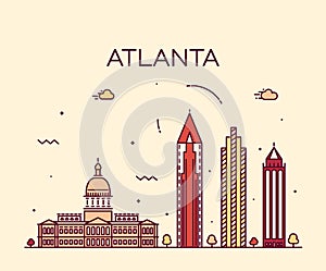 Atlanta skyline trendy vector illustration linear