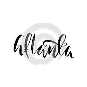 Atlanta, USA. Typography dry brush lettering design. Hand drawn calligraphy poster. Vector illustration.