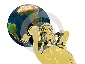 Atlante golden statue with earth