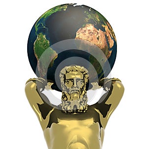 Atlante golden statue with earth