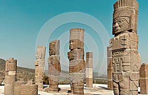 Atlantean figure at the archeological sight in Tula. Mexico