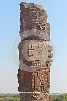 Atlantean figure at the archeological sight in Tula. Mexico