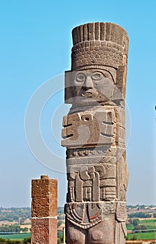 Atlantean figure at the archeological sight in Tula. Mexico