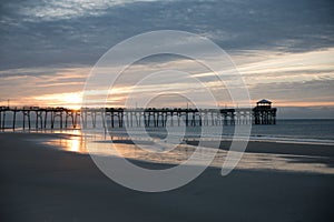 Atlantic beach pier on the North Carolina coast at sunset