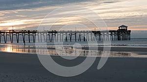 Atlantic beach pier on the North Carolina coast at sunset