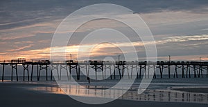 Atlantic beach pier on the North Carolina coast at sunset