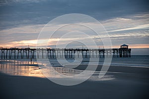 Atlantic beach pier on the North Carolina coast at sunset