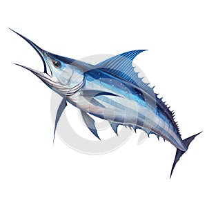 Atlantic blue marlin isolated on white created with Generative AI. Big fish living in the ocean.