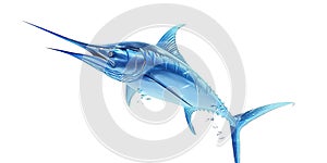 Atlantic blue marlin in a majestic leaping pose, highlighting the strength and agility of this magnificent fish