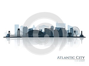 Atlantic city skyline silhouette with reflection. photo