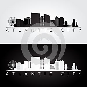 Atlantic city, USA skyline and landmarks silhouette photo