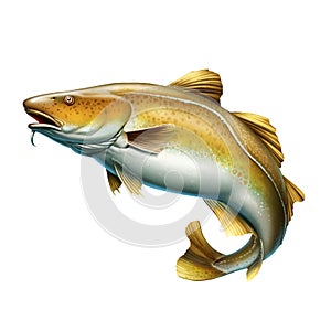 Atlantic Cod fish jumping out of water illustration isolate realistic