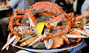 atlantic crab on seafood plate in local restaurant