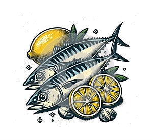 Atlantic Mackerel Fish hand drawn