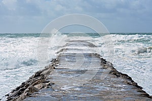 Atlantic ocean beach. Waves in Portugal coast. Season specific. photo