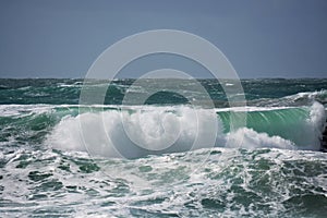 Atlantic ocean beach. Waves in Portugal coast. Season specific. photo