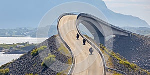 Atlantic Ocean Road bikers on motorcycles