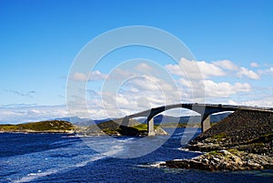 Atlantic Ocean Road in Norway. Beautiful sunny landscape of Scandinavia.