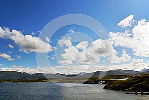 Atlantic Ocean Road in Norway. Beautiful sunny landscape of Scandinavia.
