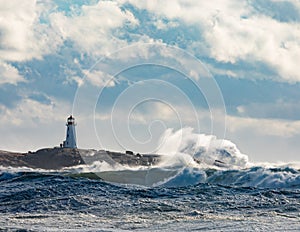 Atlantic Ocean storm Peggys Cove Lighthouse Canada