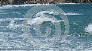 Atlantic Ocean waves on a beach in Cornwall UK