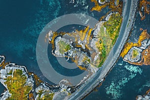 Atlantic road and ocean in Norway aerial view travel beautiful destinations top down