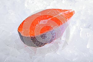 Atlantic salmon cutlet on ice