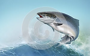 Atlantic salmon or pink salmon on background. Red salmon. Fishing on the river northern fish. Atlantic salmon the background of